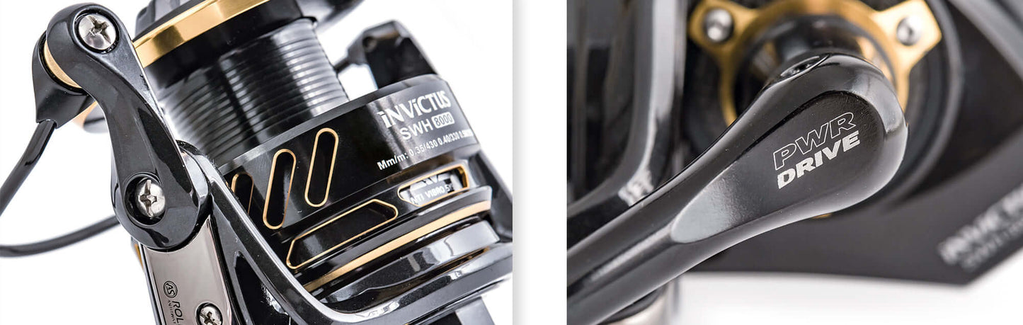 Trabucco Catgear INVICTUS SW POWER FA8000 close-up of the reel and PWR DRIVE handle for predator fishing
