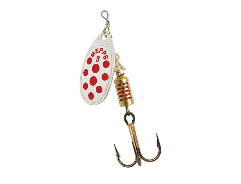 Mepps Aglia n.3 - Red Dots, silver spinner with red dots, designed for immediate action in water.