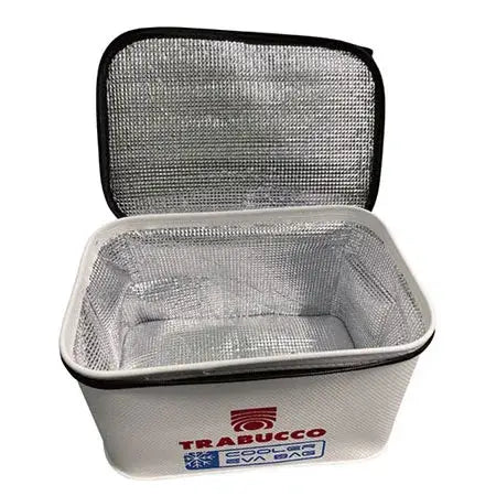 Trabucco Competition EVA cooler bag open, designed to keep fish and bait fresh during fishing.
