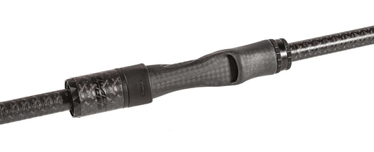 Rapture Black Cross spinning rod showcasing High Modulus Carbon design and Fast/Extra Fast action.
