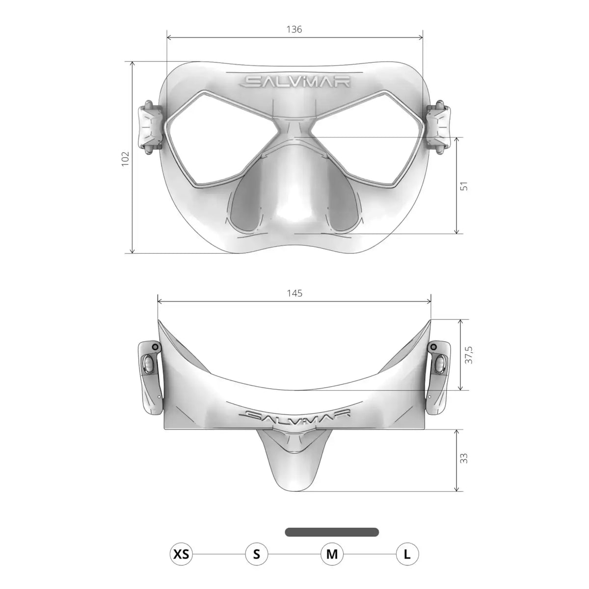 Salvimar Mimic maschera apnea con misure e design ergonomico per una visione ottimale