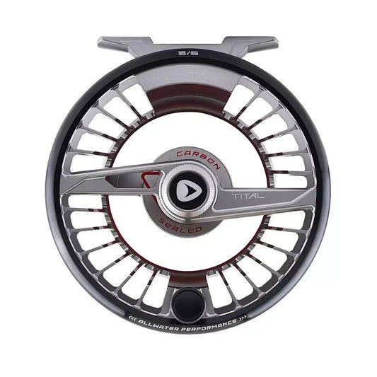 Greys Tital Fly Reel in sleek design showcasing carbon sealed features for allwater performance.