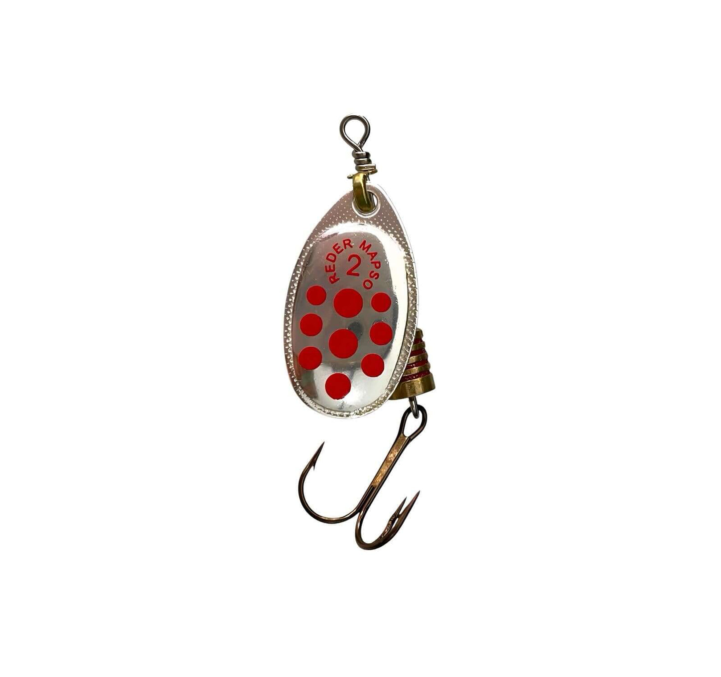 MAPSO Reder n°2 – Spinner 4,5 g con design rosso e gancio per la pesca.