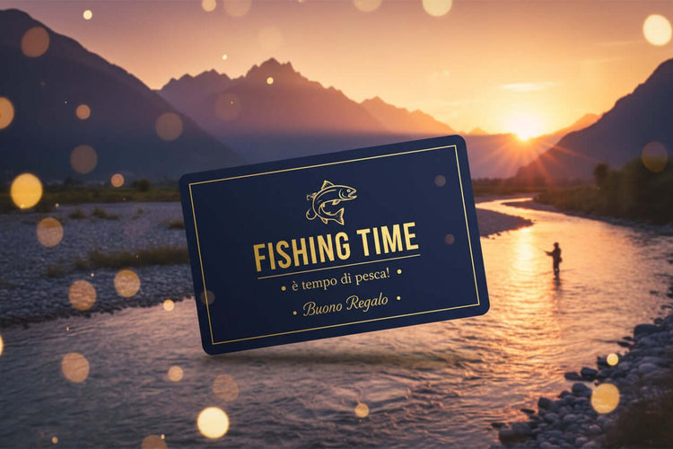 Gutscheine Fishing Time, es ist Angelzeit! Geschenkkarte für Angler im Sonnenuntergang.