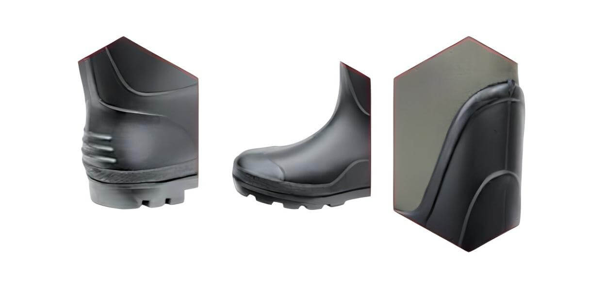 Stivali in neoprene tecnici per pesca e outdoor, con dettagli della suola e tacco.