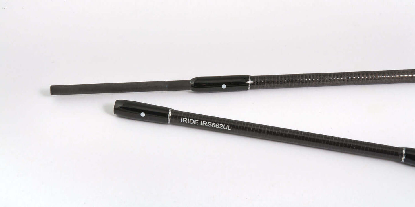 Canna da spinning Iride progettata per massima sensibilità e reattività immediata, realizzata in carbonio ad alto modulo.