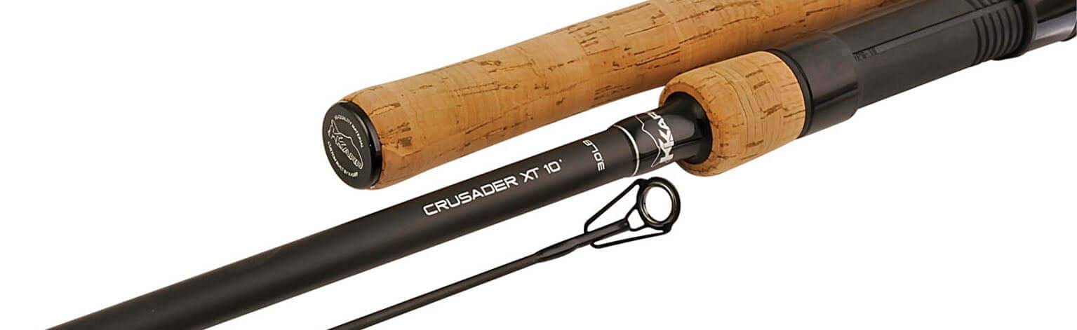 K-Karp Crusader XT rod 390cm close-up with cork handle and guide, ideal for fishing large carp.