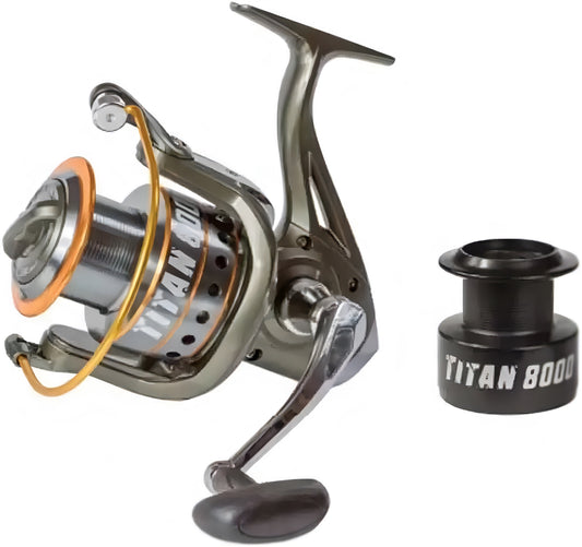 Expert Predator Titan fishing reel with metal spool and graphite body for powerful sea and freshwater fishing.
