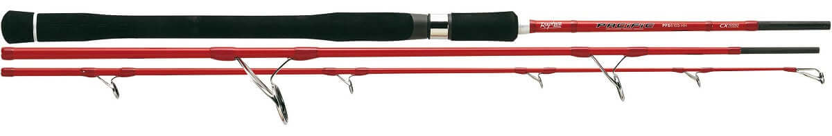 Rapture Pacific Travel canna da pesca rossa, progettata per potenza e massima trasportabilità.