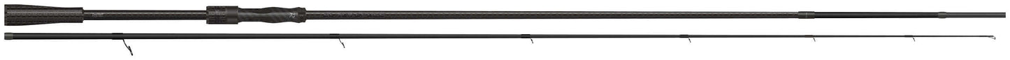 Rapture Black Cross spinning rod showcasing High Modulus Carbon design and Fast/Extra Fast action.