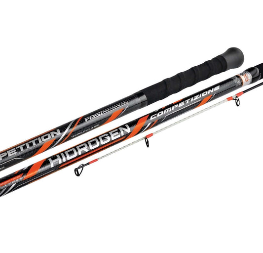 Trabucco Hidrogen Competizione KW surfcasting rod featuring high-modulus carbon blank for power and sensitivity.