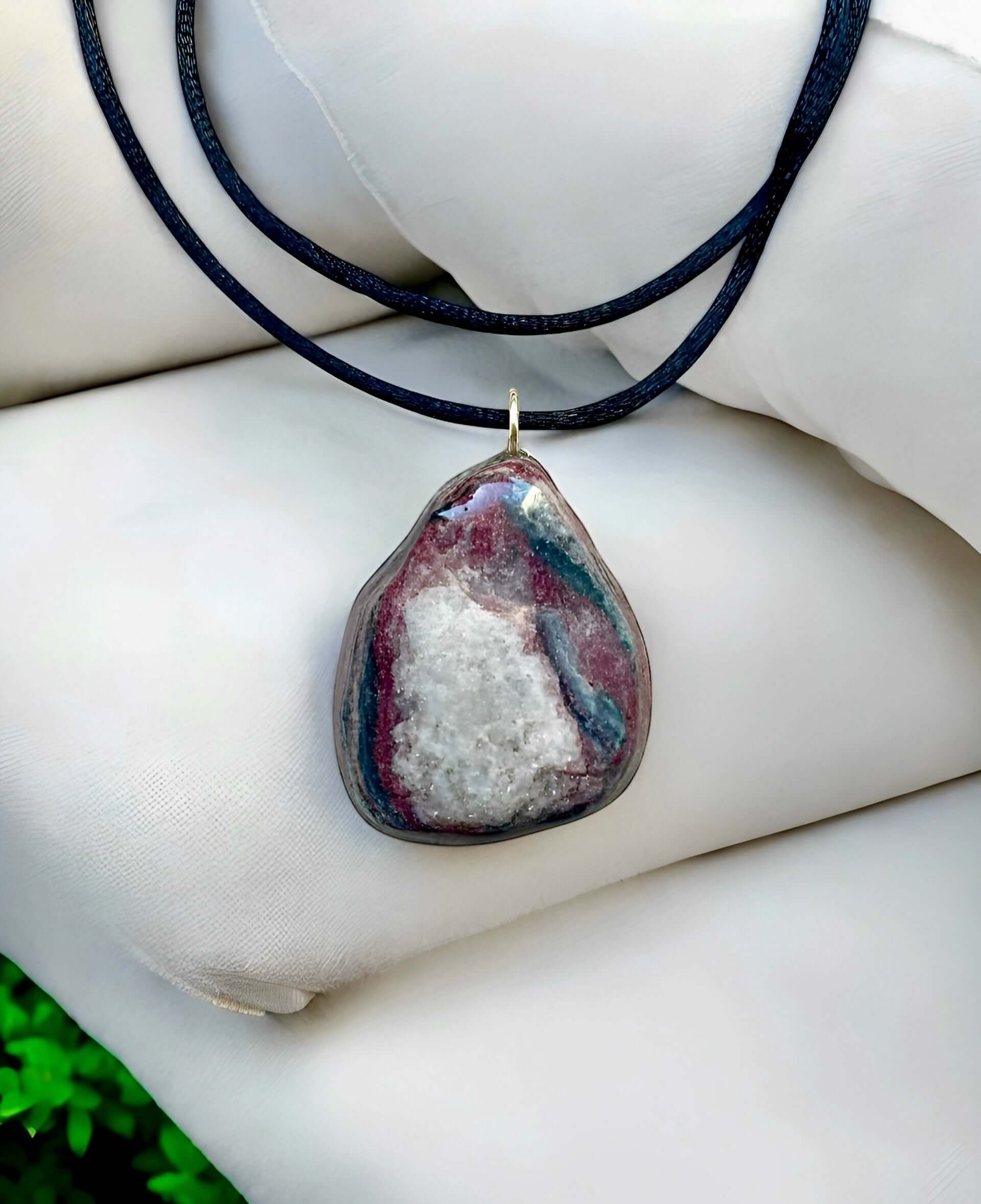 Collana Artigianale con Pietra Minerale Naturale dei Fiumi della Valsesia – Agata Viola con ciondolo a goccia irregolare