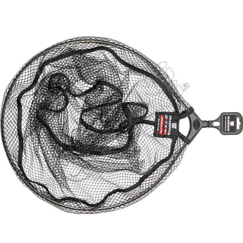Trabucco GNT Head Black Silicone Silver fishing net designed for speed and precision with a black silicone mesh.