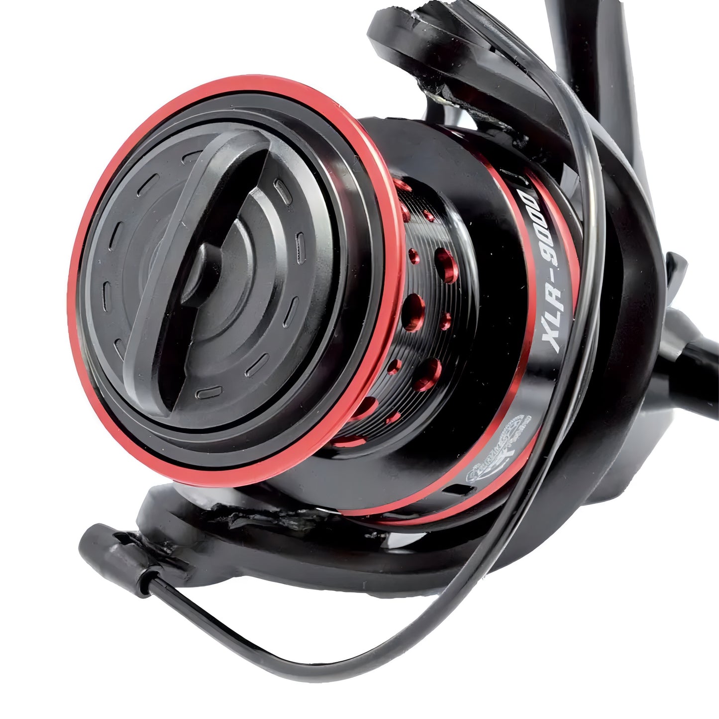 Expert Predator XLR reel showcasing its durable graphite design and conical metal spool for surf casting.