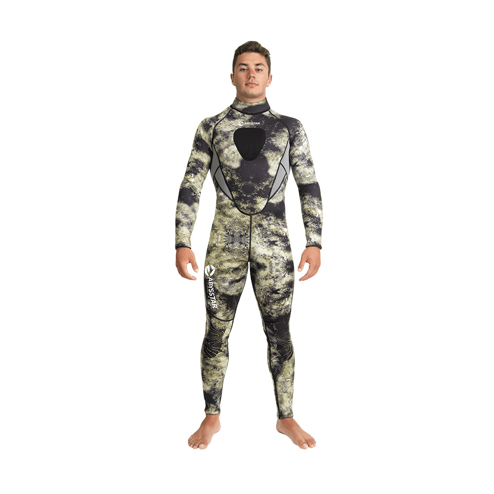 Abysstar Sidney Camo C/P 2,5 mm wetsuit for apnea fishing in warm waters, featuring a Mediterranean camo pattern.