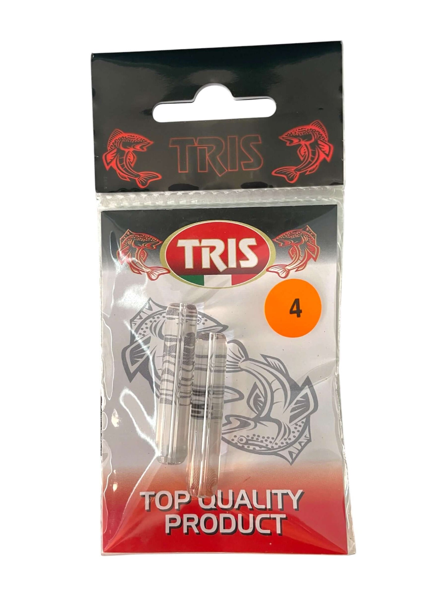 Vetrini TRIS packaging showing top quality fishing accessories in calibrated glass for maximum precision.