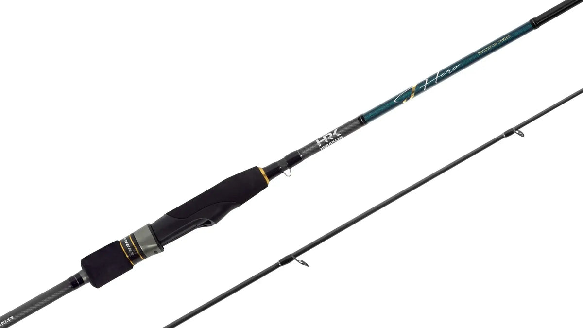 Herakles J Hero spinning rod showcasing its lightweight design and reinforced spigot joint for competitive fishing.
