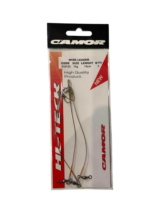 CAMOR HI-TECH Wire Leader 7 kg – 15 cm packaged for predator fishing, includes 3 pieces and high quality accessories.