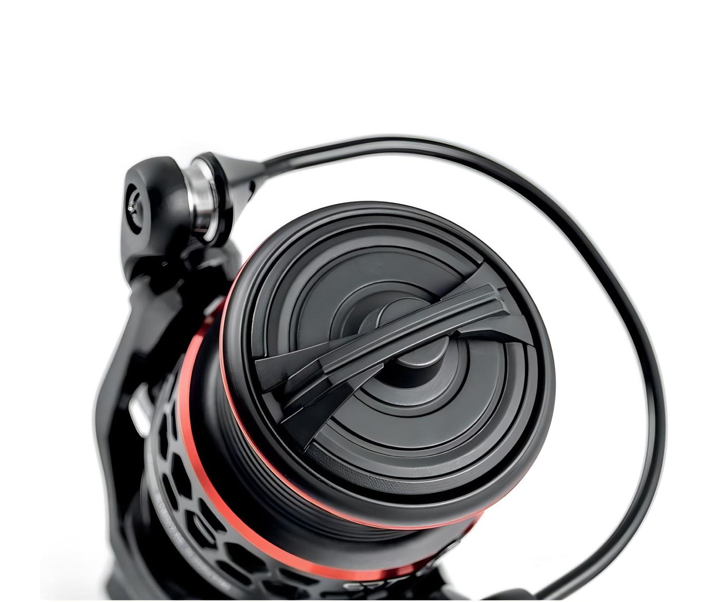 Top view of Trabucco SRT FD fishing reel showcasing its sleek design and durable structure.