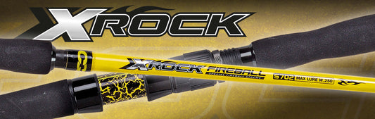 Catgear X-ROCK FIREBALL 2102/250 fishing rod showcasing its vibrant design and technical features for river fishing.