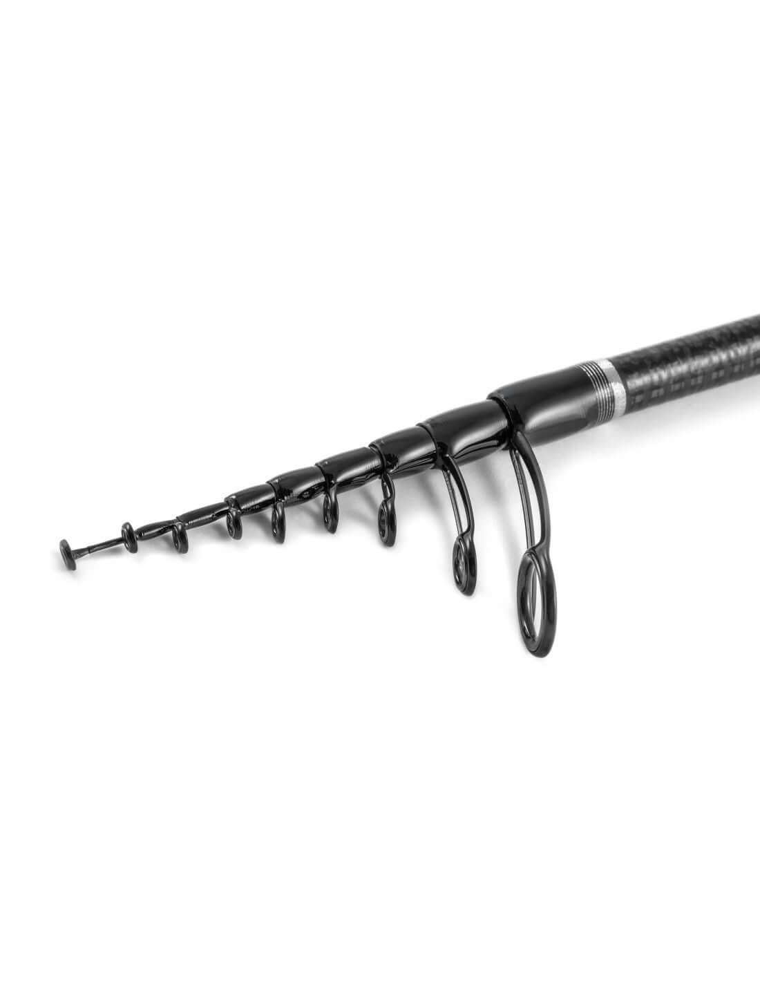 Rapture Big Trout telescopic rod tip showcasing guides for trout fishing with carbon structure.