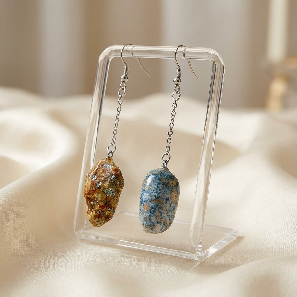 Orecchini Pendenti Artigianali con Pietre Naturali della Valsesia – Contrasti di Terra e Acqua