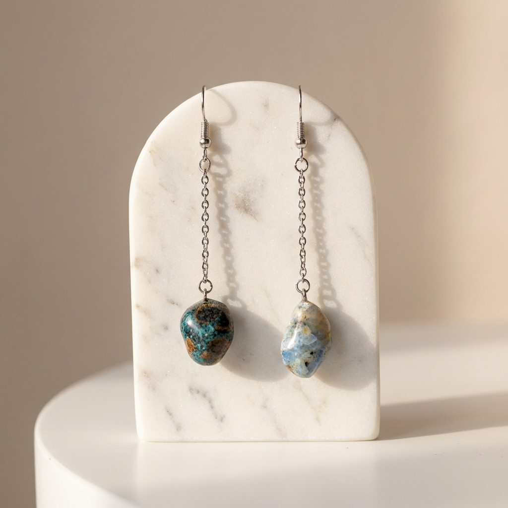 Handmade Drop Earrings with Natural Stones from Valsesia – Balance of Strength and Delicacy