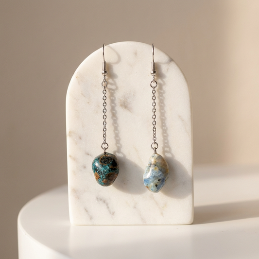Handmade Drop Earrings with Natural Stones from Valsesia – Balance of Strength and Delicacy