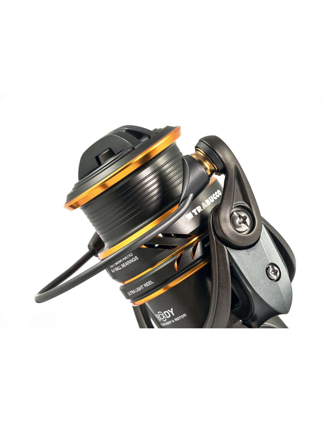 Trabucco Helium FB mulinello spinning ultra leggero con frizione posteriore per pesca a trota e predatori.