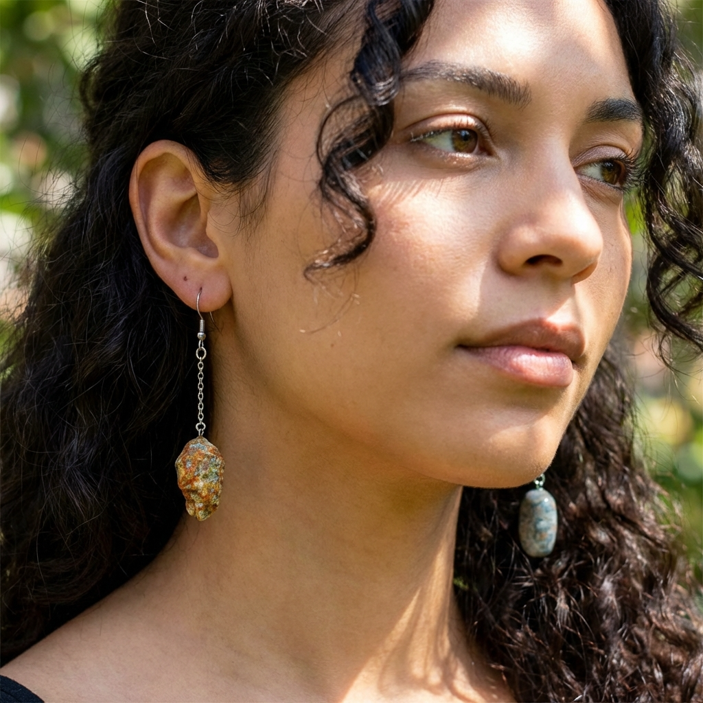 Orecchini Pendenti Artigianali con Pietre Naturali della Valsesia – Contrasti di Terra e Acqua