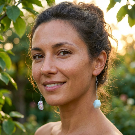 Orecchini Pendenti Artigianali con Pietre Naturali della Valsesia – Contrasto di Luce, Pietra e Colore