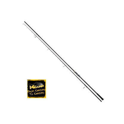 K-Karp Reaction 3602 canna da carpfishing su sfondo giallo e nero con logo K-Karp.