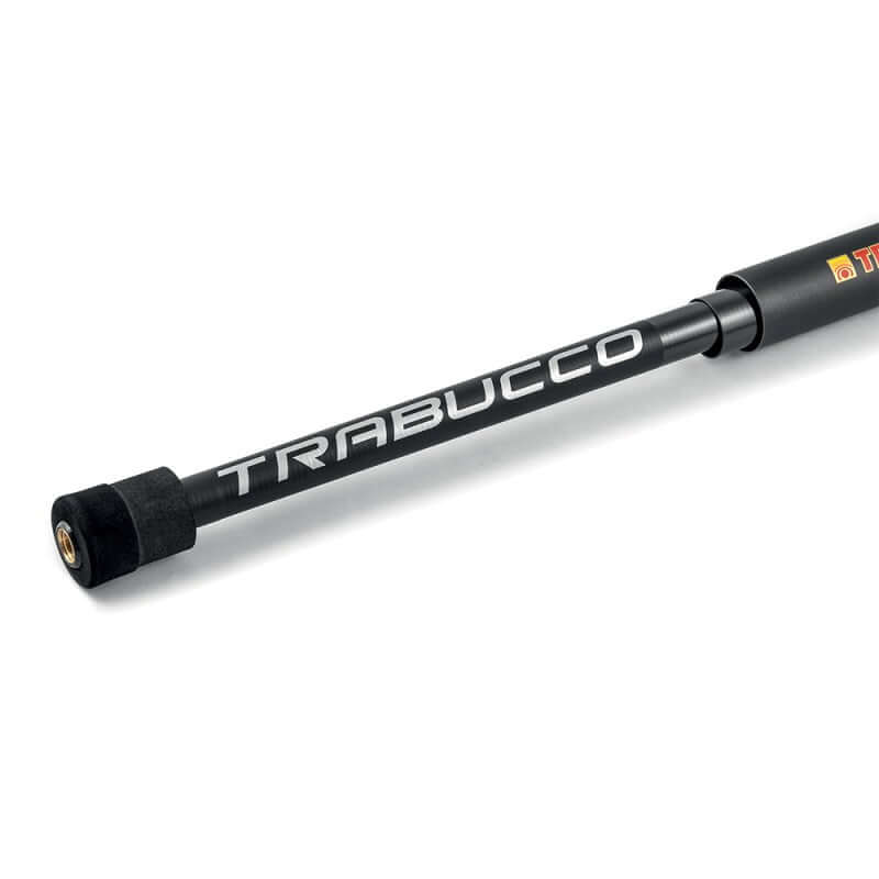 Trabucco Scogliera STX Net close-up of telescopic handle highlighting design and branding.