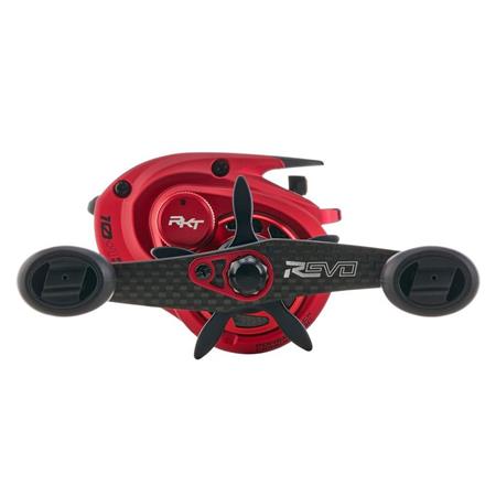 Mulinello Abu Garcia Revo® Rocket Low Profile con manovella in carbonio e finitura rossa, progettato per recuperi rapidi.
