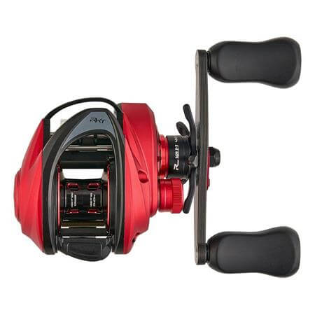 Abu Garcia Revo Rocket Low Profile Reel in red, designed for speed and precision in fishing.