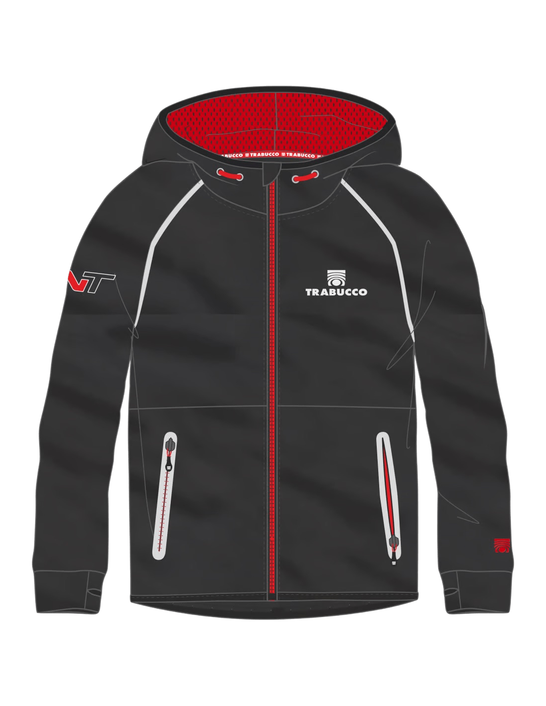 Trabucco GNT-TECNIK Thermo Hoodie, black technical hoodie with red accents and logo.