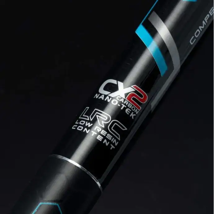 Close-up of the Trabucco Spectrum SX Bolo fishing rod showing CX2 Carbon Nano-Tek and LRC Low Resin Content details.